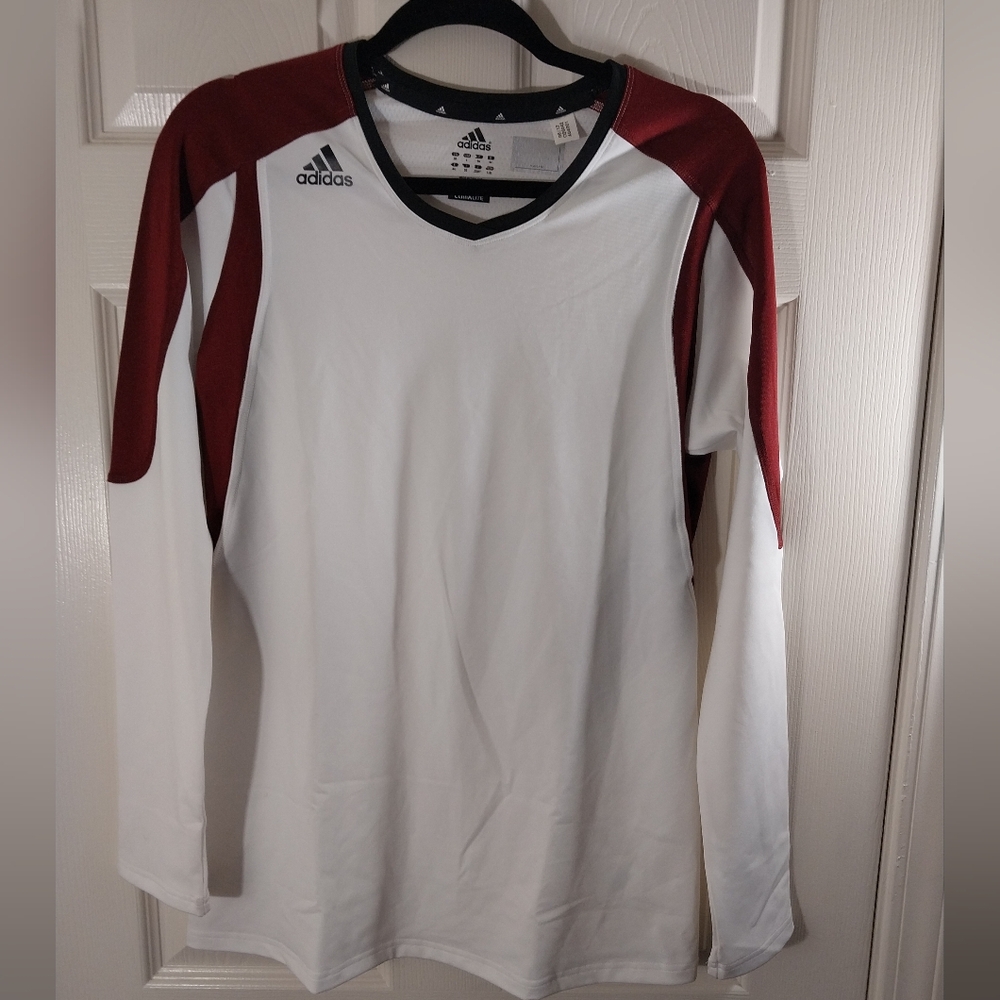 Adidas Red and White Climalite Shirt Size L